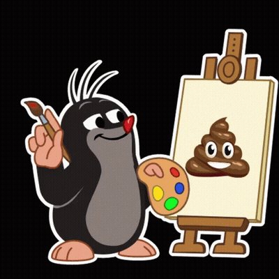Cartoon Mole Painting Poop On Easel GIF
