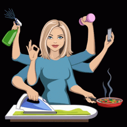 Cartoon Mom Multitasking House Duties GIF