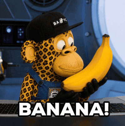 Cartoon Monkey Holding Banana With Banana Text GIF