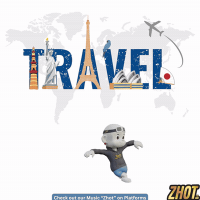 Cartoon Monkey Holding Broken Heart in Front of Travel Logo