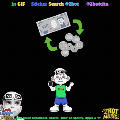 Cartoon Monkey Holding Cell Phone With 1000 Yen Bill And Coins GIF