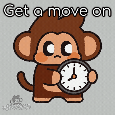 Cartoon Monkey Holding Clock Saying Get A Move On GIF