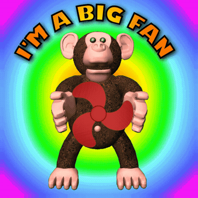 Cartoon Monkey Holding Fan Saying I'm A Big Fan GIF