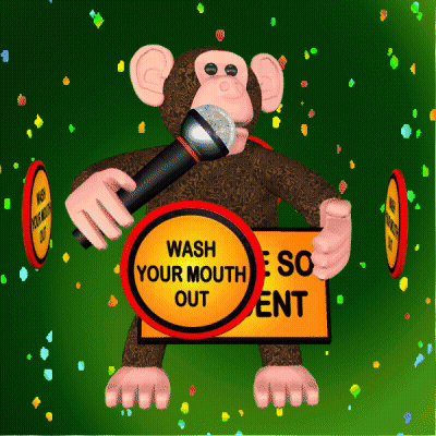 Cartoon Monkey Holding Microphone And Sign GIF