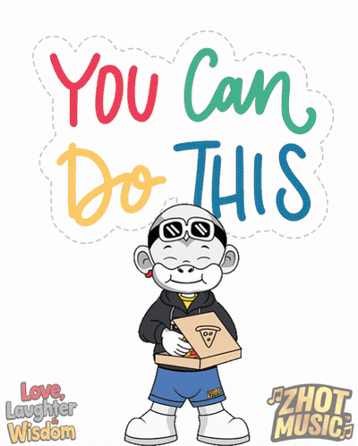 Cartoon Monkey Holding Pizza Saying You Can Do This GIF