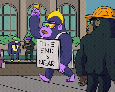 Cartoon Monkey Holding Sign Saying The End Is Near GIF