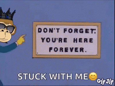 Cartoon Monkey Holding Sign Stuck With Me GIF