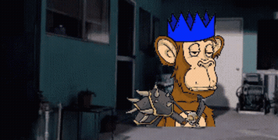 Cartoon Monkey In Blue Crown And Spiked Arm GIF