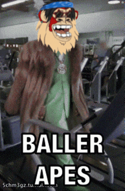 Cartoon Monkey in Fur Coat on Treadmill Baller Apes