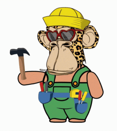 Cartoon Monkey In Overalls Holding Hammer GIF