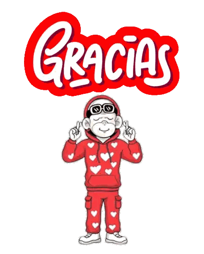 Cartoon Monkey In Red Hoodie Gracias Sign Sticker