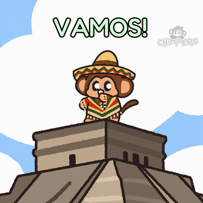 Cartoon Monkey In Sombrero On Building Saying Vamos GIF