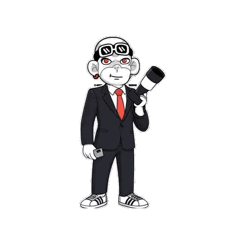 Cartoon Monkey In Suit Holding Telescope Sticker