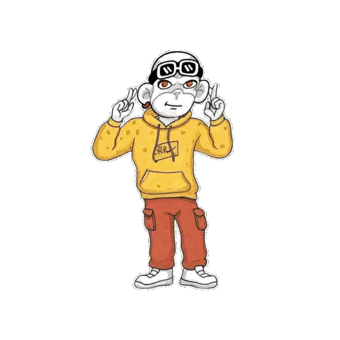 Cartoon Monkey In Yellow Hoodie And Red Pants Making Peace Sign Sticker