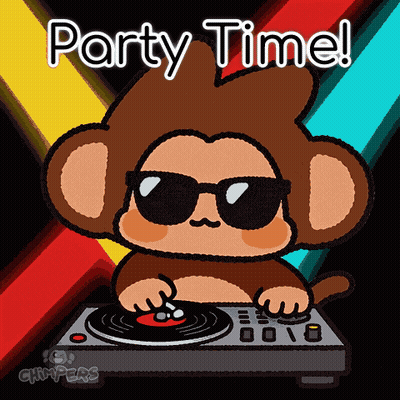 Cartoon Monkey Playing Turntable Party Time GIF