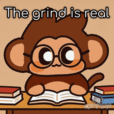 Cartoon Monkey Reading Book The Grind Is Real GIF