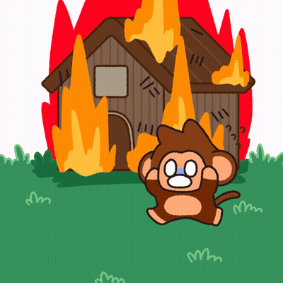 Cartoon Monkey Running From Burning House GIF