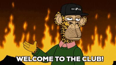 Cartoon Monkey Says Welcome To The Club In Flames GIF
