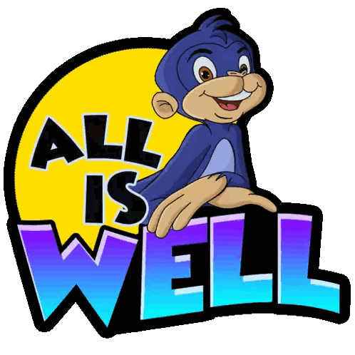 Cartoon Monkey Sitting On All Is Well Sign Sticker