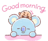 Cartoon Monkey Sitting On Blue Bear Good Morning Sticker