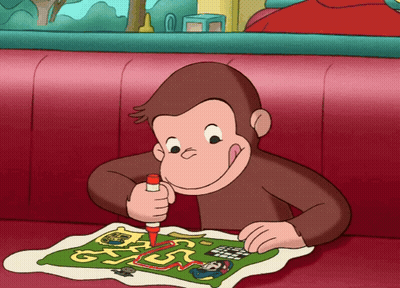 Cartoon Monkey Sitting On Red Couch Drawing On Map GIF