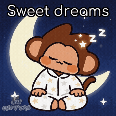 Cartoon Monkey Sleeping Under Crescent Moon GIF