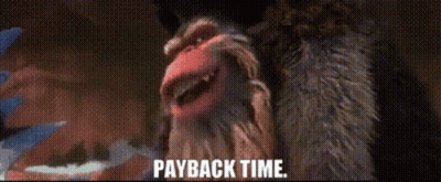 Cartoon Monkey Smiling Says Payback Time GIF