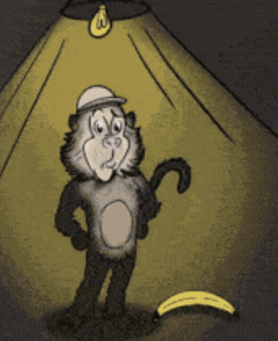 Cartoon Monkey Standing Next To Banana GIF