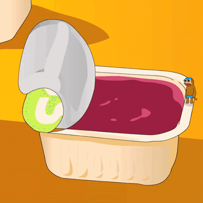 Cartoon Monkey Standing Next To Open Can Of Jelly GIF