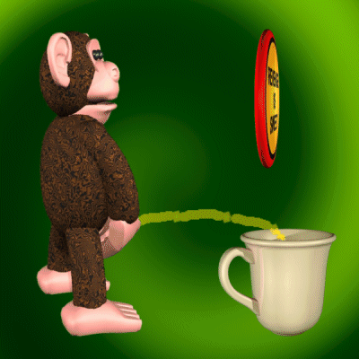 Cartoon Monkey Urinating Into Coca-Cola Cup GIF