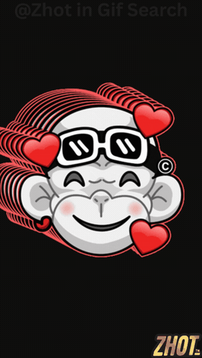 Cartoon Monkey Wearing Sunglasses With Red Hearts
