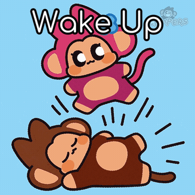 Cartoon Monkey With Flower Says Wake Up GIF