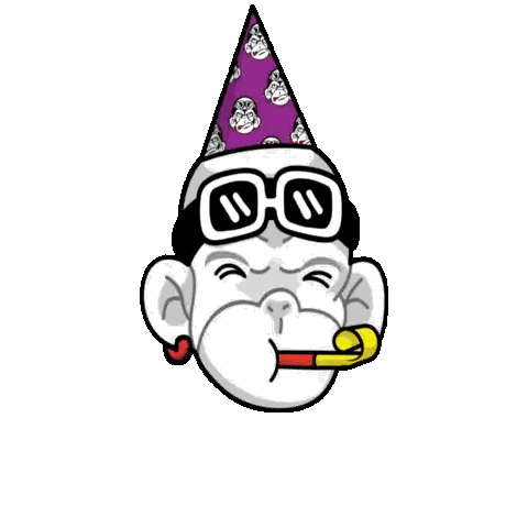 Cartoon Monkey With Glasses And Party Hat Blowing Horn Sticker