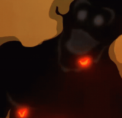 Cartoon Monkey With Glowing Eyes In Smoke On Yellow Background GIF