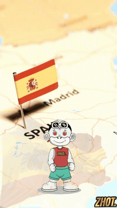 Cartoon Monkey With Map Of Spain And Flag GIF