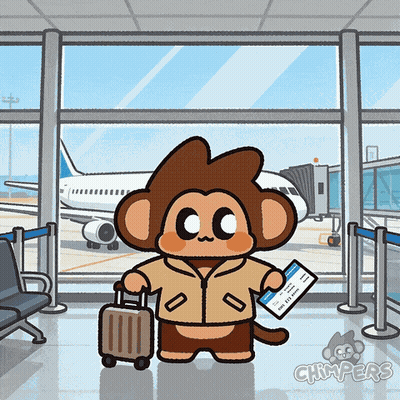 Cartoon Monkey With Suitcase And Boarding Pass GIF