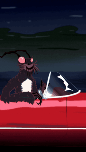 Cartoon Monster Sitting In Red Car GIF