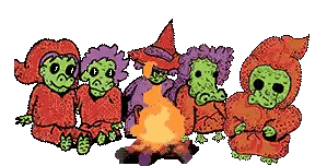 Cartoon Monsters Sitting Around Campfire Sticker