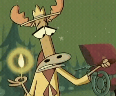 Cartoon Moose Holding Candle And Horn GIF