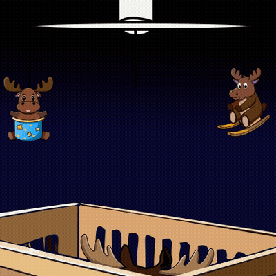 Cartoon Moose Sitting On Rocking Horse Next To Another Moose GIF