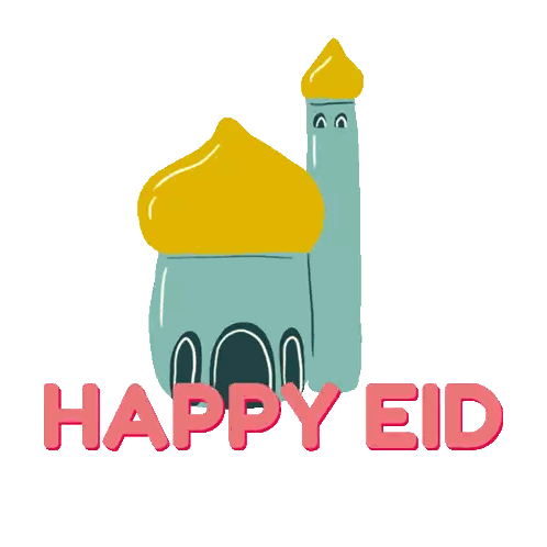 Cartoon Mosque With Happy Eid Sticker