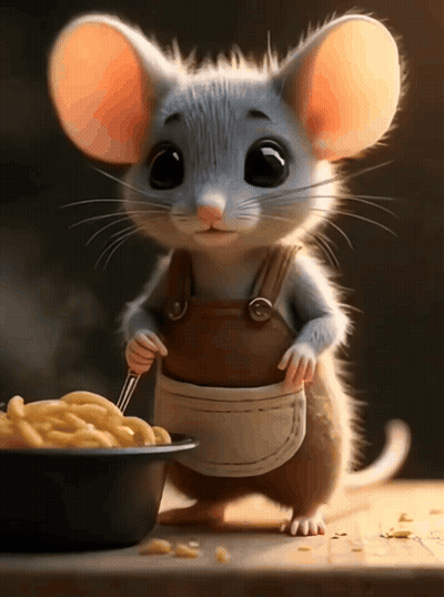 Cartoon Mouse Eating Macaroni and Cheese