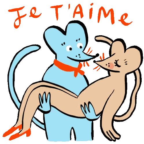 Cartoon Mouse Holding Another Mouse Je T'aime Sticker