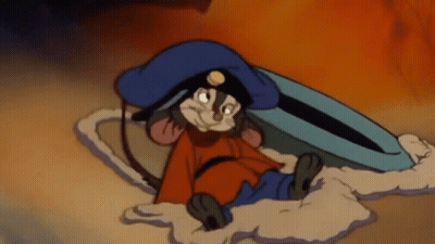 Cartoon Mouse In Blue Hat Laying On Ground GIF