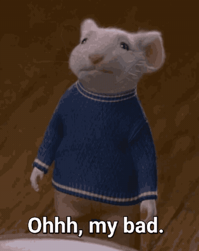 Cartoon Mouse In Blue Sweater Saying Ohhh My Bad GIF