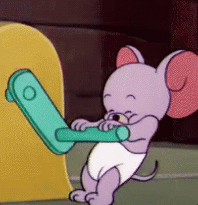 Cartoon Mouse In Diaper Holding Green Object GIF