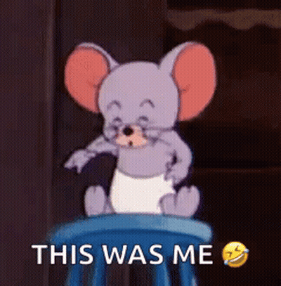 Cartoon Mouse In Diaper On Blue Stool Saying This Was Me GIF