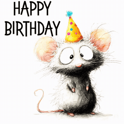 Cartoon Mouse In Party Hat Saying Happy Birthday GIF