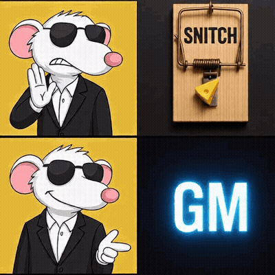 Cartoon Mouse In Sunglasses Pointing At Snitch Mousetrap GIF