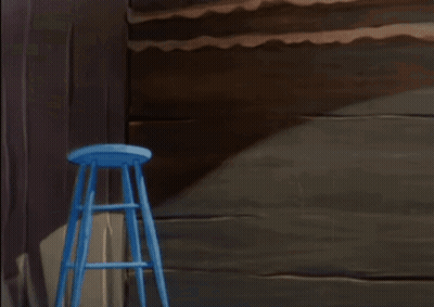 Cartoon Mouse On Blue Stool Holding Dunkle Hat GIF